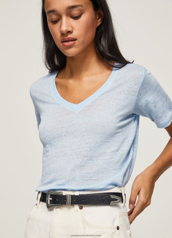 bay_linen_v_neck_t_shirt_pepe_jeans_l20f2f466_women.jpg Bay Linen V-Neck T-Shirt Pepe Jeans L20F2F466 Women - Image 1