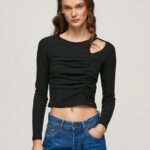 Black Asymmetrical Long Sleeve T-Shirt Pepe Jeans L20F2F405 Women
