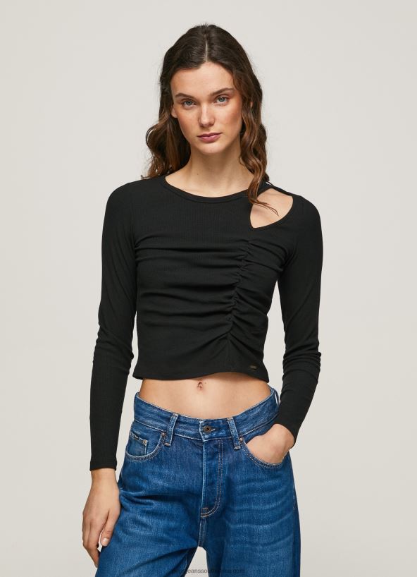 black_asymmetrical_long_sleeve_t_shirt_pepe_jeans_l20f2f405_women.jpg Black Asymmetrical Long Sleeve T-Shirt Pepe Jeans L20F2F405 Women - Image 1