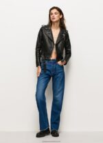 Black Biker Jacket With Epalules Shoulders Pepe Jeans L20F2F116 Women