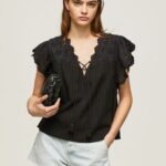 Black Cotton Blouse With Openwork Details Pepe Jeans L20F2F336 Women