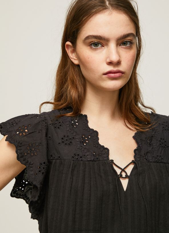 Black Cotton Blouse With Openwork Details Pepe Jeans L20F2F336 Women - Image 3