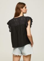 Black Cotton Blouse With Openwork Details Pepe Jeans L20F2F336 Women - Image 4