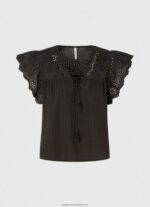 Black Cotton Blouse With Openwork Details Pepe Jeans L20F2F336 Women - Image 5