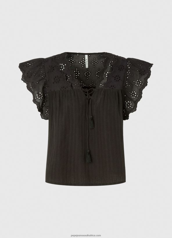 Black Cotton Blouse With Openwork Details Pepe Jeans L20F2F336 Women - Image 5