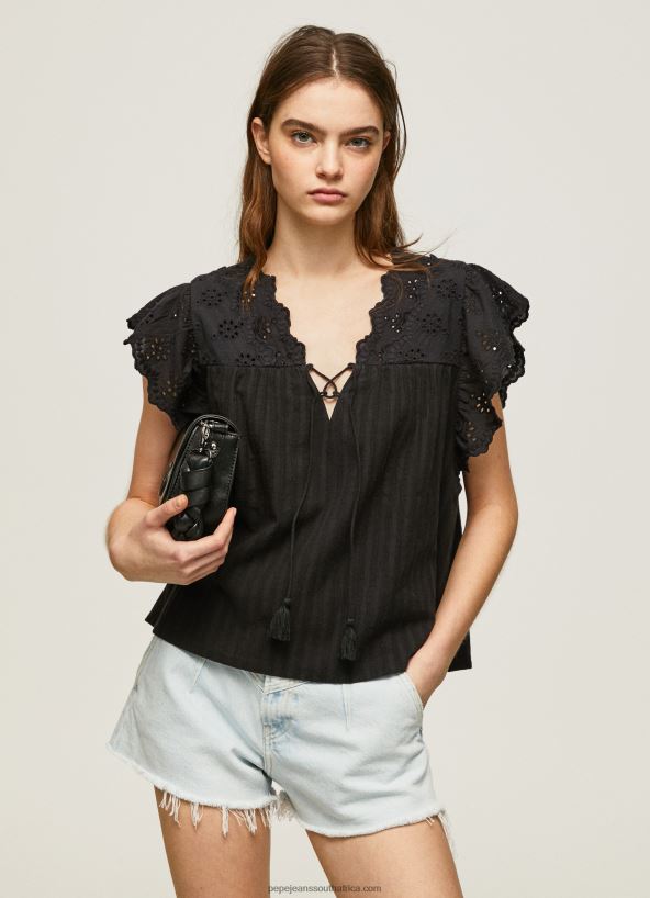black_cotton_blouse_with_openwork_details_pepe_jeans_l20f2f336_women.jpg Black Cotton Blouse With Openwork Details Pepe Jeans L20F2F336 Women - Image 1