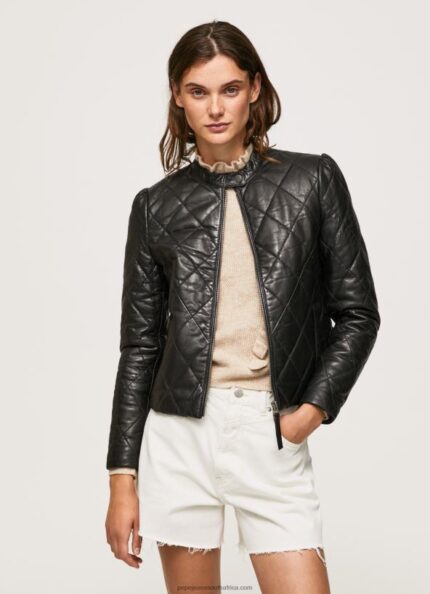 Black Diamond Design Leather Jacket Pepe Jeans L20F2F140 Women