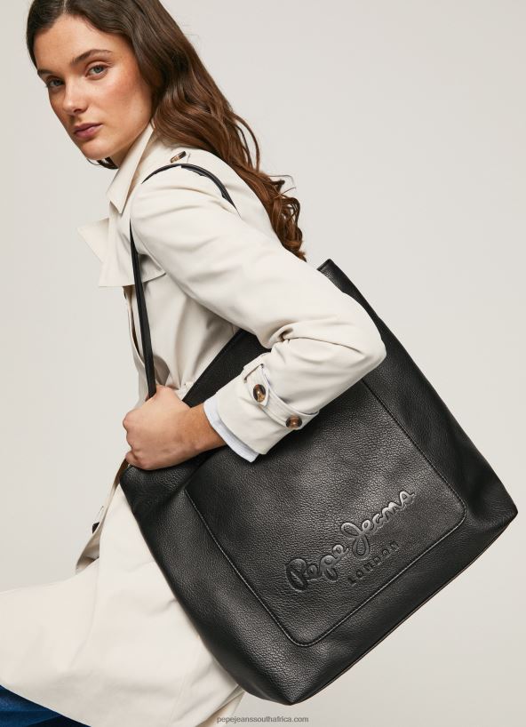 black_embossed_logo_tote_bag_pepe_jeans_l20f2f711_women.jpg Black Embossed Logo Tote Bag Pepe Jeans L20F2F711 Women - Image 1