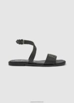 Black Irma Log Flat Leather Sandals Pepe Jeans L20F2F661 Women
