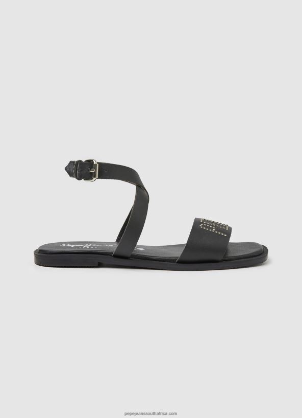 black_irma_log_flat_leather_sandals_pepe_jeans_l20f2f661_women.jpg Black Irma Log Flat Leather Sandals Pepe Jeans L20F2F661 Women - Image 1