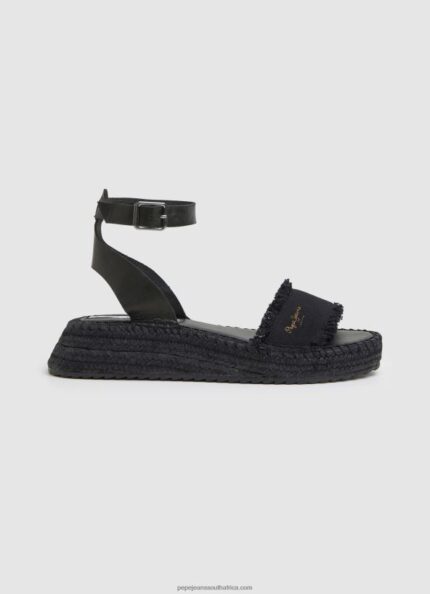 Black Kate Fabric Wedge Sandals Pepe Jeans L20F2F671 Women