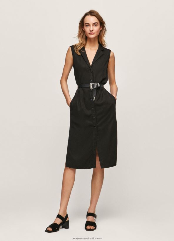 black_lapel_collar_dress_pepe_jeans_l20f2f224_women.jpg Black Lapel Collar Dress Pepe Jeans L20F2F224 Women - Image 1