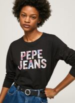Black Logo Patched Long Sleeved T-Shirt Pepe Jeans L20F2F426 Women