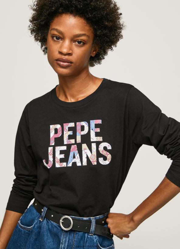 Black Logo Patched Long Sleeved T-Shirt Pepe Jeans L20F2F426 Women - Image 1