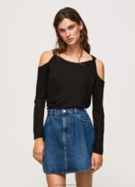 Black Long Sleeved T-Shirt With Straps Pepe Jeans L20F2F399 Women