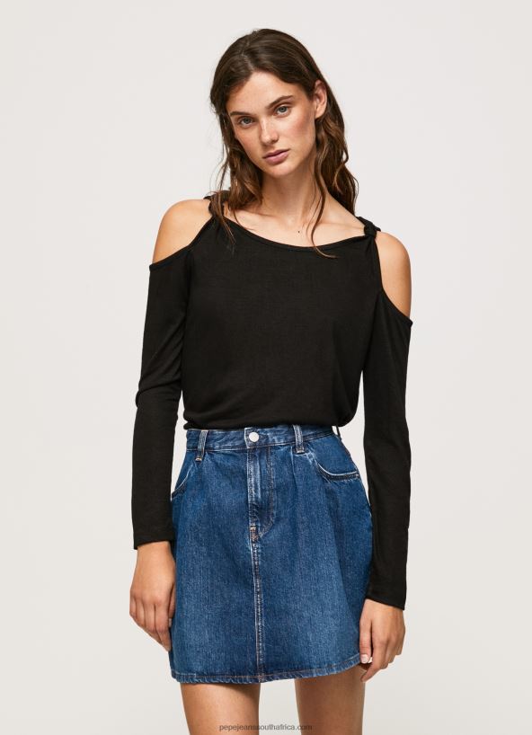 black_long_sleeved_t_shirt_with_straps_pepe_jeans_l20f2f399_women.jpg Black Long Sleeved T-Shirt With Straps Pepe Jeans L20F2F399 Women - Image 1