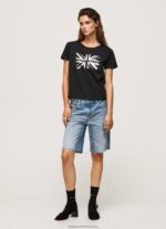 Black Metallic Logo Cotton T-Shirt Pepe Jeans L20F2F414 Women