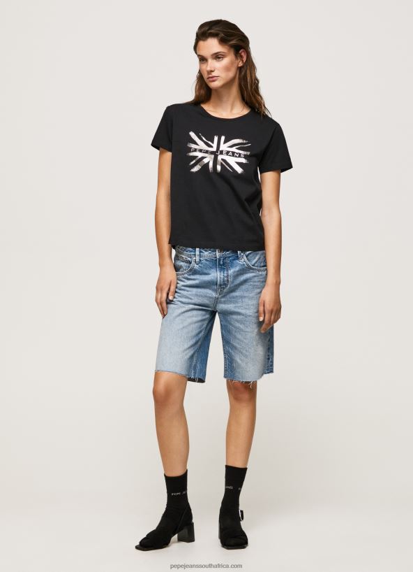 black_metallic_logo_cotton_t_shirt_pepe_jeans_l20f2f414_women.jpg Black Metallic Logo Cotton T-Shirt Pepe Jeans L20F2F414 Women - Image 1