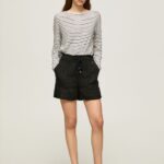 Black Paper Bag Linen Shorts Pepe Jeans L20F2F489 Women