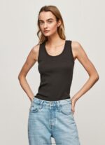 Black Ribbed Armhole-Sleeved T-Shirt Pepe Jeans L20F2F440 Women - Image 3