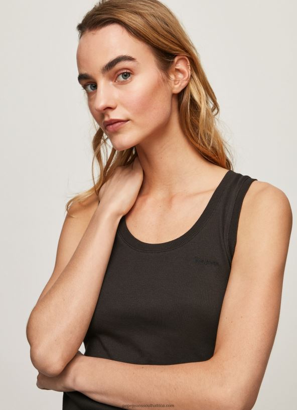 black_ribbed_armhole_sleeved_t_shirt_pepe_jeans_l20f2f440_women.jpg Black Ribbed Armhole-Sleeved T-Shirt Pepe Jeans L20F2F440 Women - Image 1