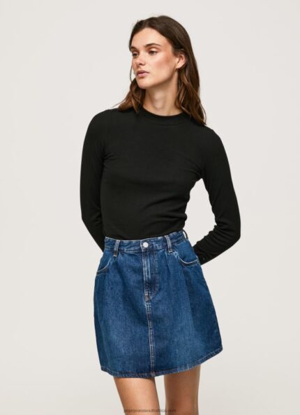 Black Ribbed Long Sleeve T-Shirt Pepe Jeans L20F2F407 Women