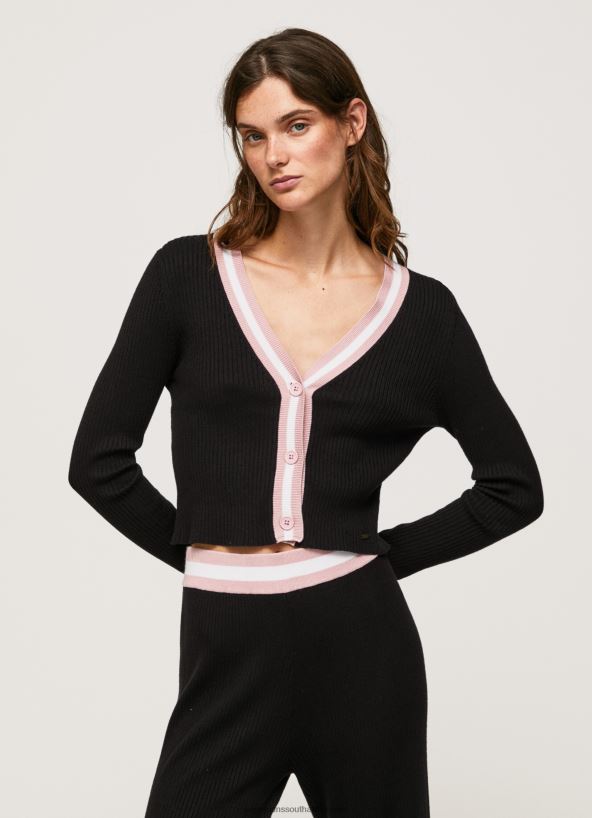 black_ribbed_v_neck_cardigan_pepe_jeans_l20f2f264_women.jpg Black Ribbed V Neck Cardigan Pepe Jeans L20F2F264 Women - Image 1