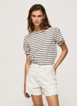 Black Ruffled-Sleeves Striped T-Shirt Pepe Jeans L20F2F391 Women - Image 2