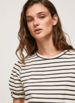 Black Ruffled-Sleeves Striped T-Shirt Pepe Jeans L20F2F391 Women - Image 3