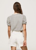 Black Ruffled-Sleeves Striped T-Shirt Pepe Jeans L20F2F391 Women - Image 4