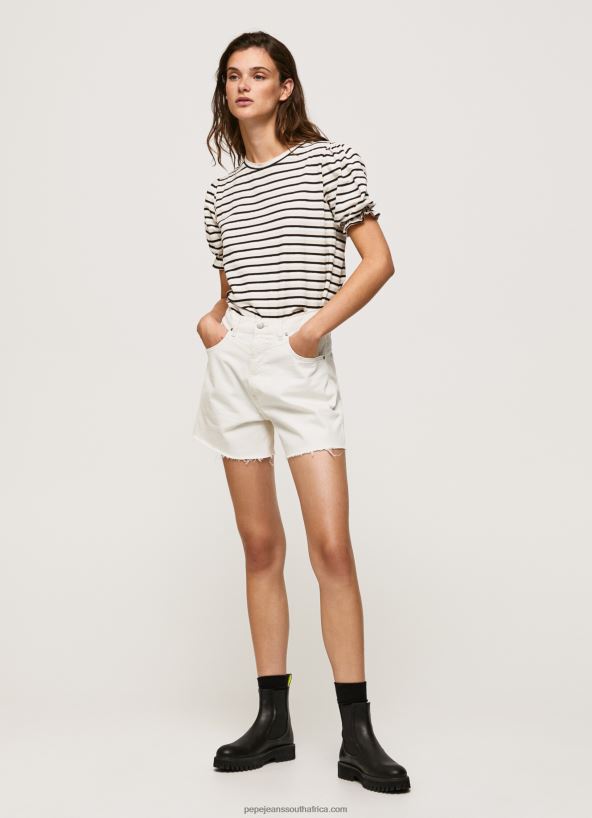 black_ruffled_sleeves_striped_t_shirt_pepe_jeans_l20f2f391_women.jpg Black Ruffled-Sleeves Striped T-Shirt Pepe Jeans L20F2F391 Women - Image 1