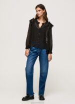 Black Semi-Transparent Plumeti Blouse Pepe Jeans L20F2F328 Women - Image 2
