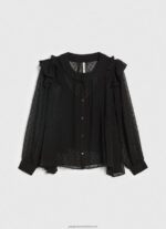 Black Semi-Transparent Plumeti Blouse Pepe Jeans L20F2F328 Women - Image 5