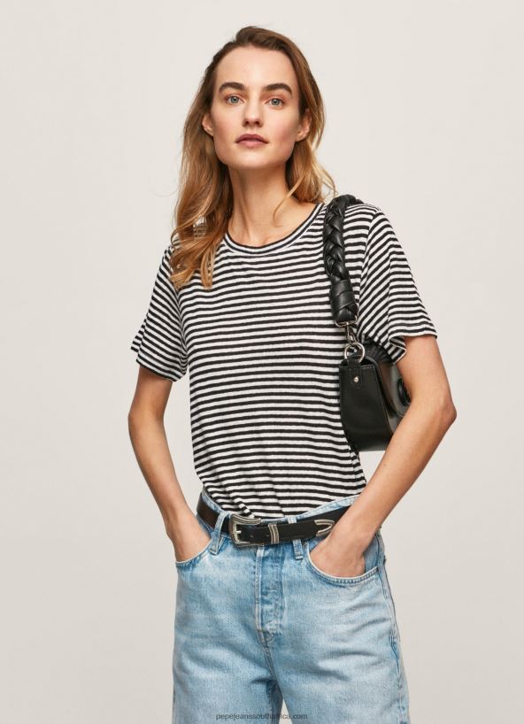 black_striped_print_t_shirt_pepe_jeans_l20f2f459_women.jpg Black Striped Print T-Shirt Pepe Jeans L20F2F459 Women - Image 1