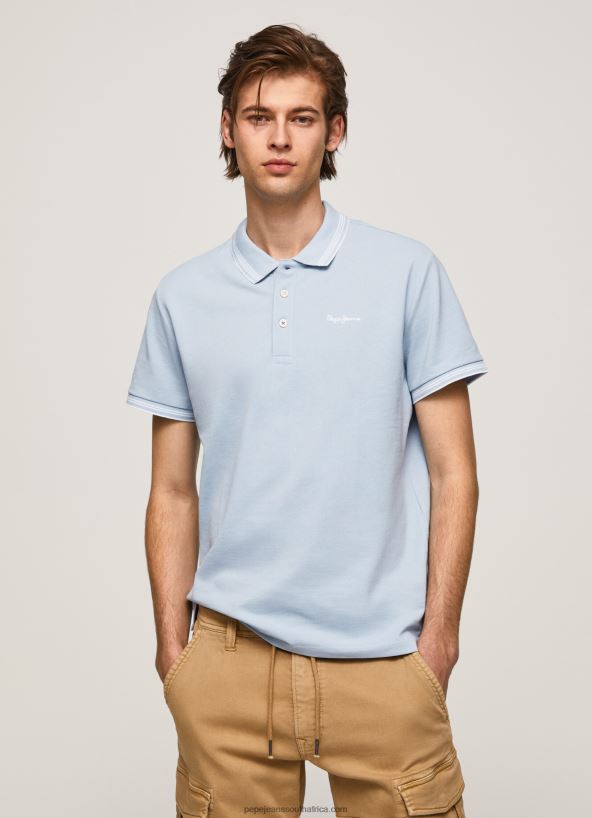 Bleach Blue Embroidered Logo Pique Polo Shirt Pepe Jeans L20F2F1080 Men - Image 1