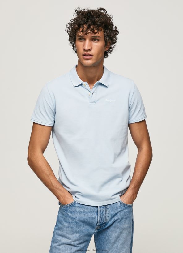 Bleach Blue Embroidered Logo Pique Polo Shirt Pepe Jeans L20F2F1096 Men - Image 1