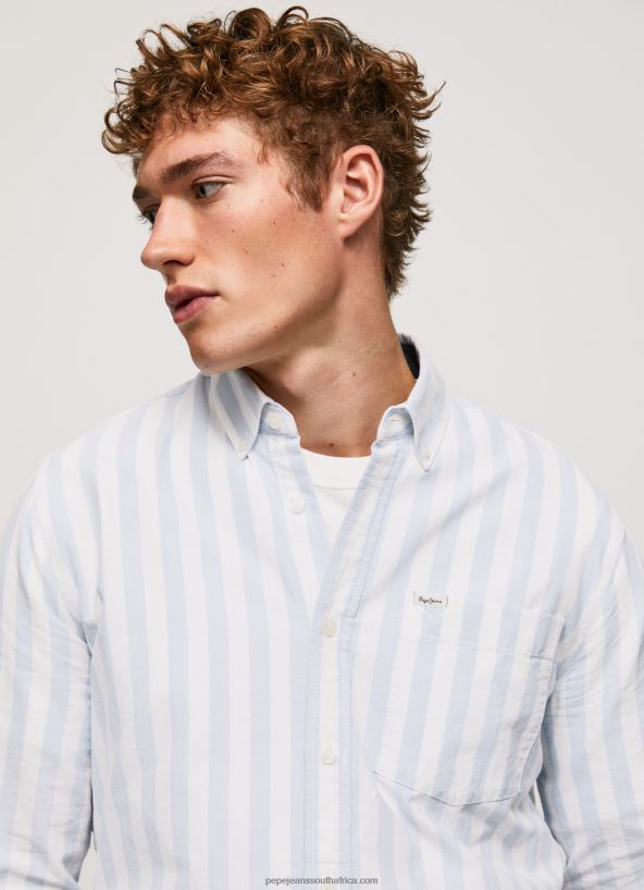 Bleach Blue Lucius Slim Striped Oxford Shirt Pepe Jeans L20F2F1026 Men - Image 5