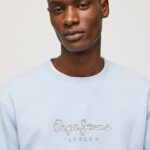 Bleach Blue Printed Logo Cotton Jumper Pepe Jeans L20F2F876 Men