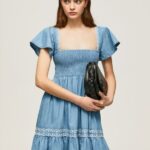 Blue Embroidered Denim Dress Pepe Jeans L20F2F164 Women