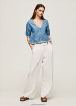 Blue V-Neck Denim Blouse Pepe Jeans L20F2F369 Women - Image 2