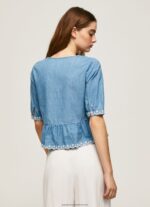 Blue V-Neck Denim Blouse Pepe Jeans L20F2F369 Women - Image 4