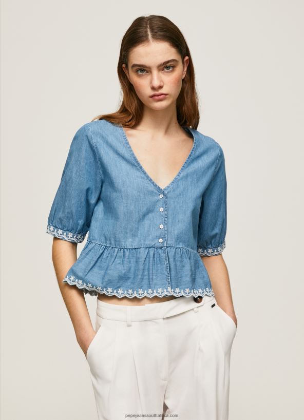 blue_v_neck_denim_blouse_pepe_jeans_l20f2f369_women.jpg Blue V-Neck Denim Blouse Pepe Jeans L20F2F369 Women - Image 1