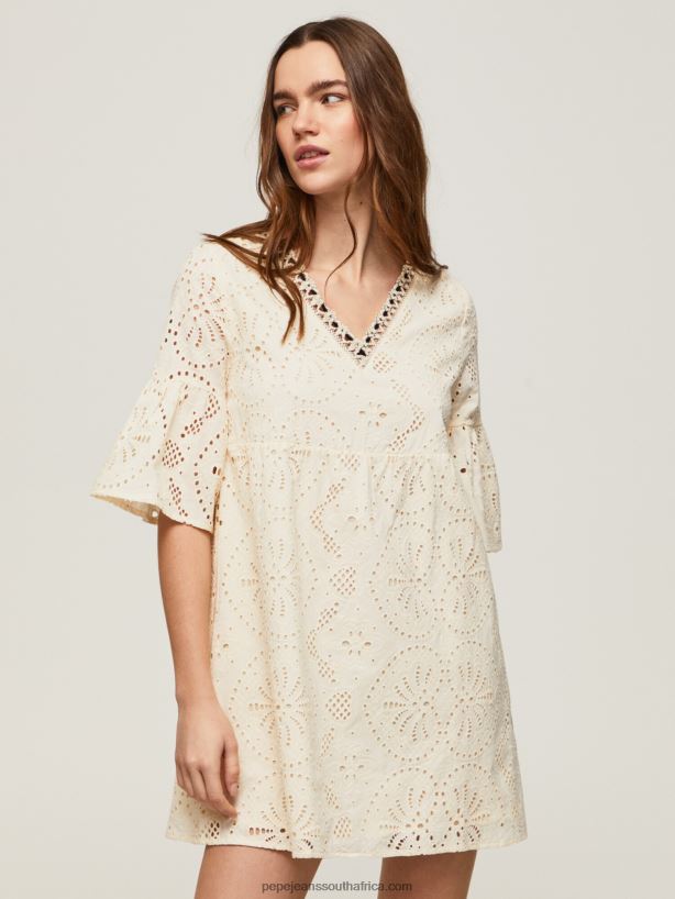 Buttermilk Padma Dress With Openwork Details Pepe Jeans L20F2F152 Women - Image 5