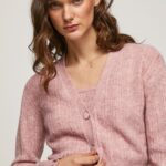 Cloudy Pink Openwork V Neck Cardigan Pepe Jeans L20F2F248 Women