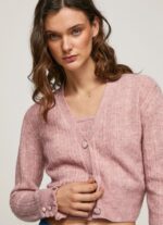 Cloudy Pink Openwork V Neck Cardigan Pepe Jeans L20F2F248 Women