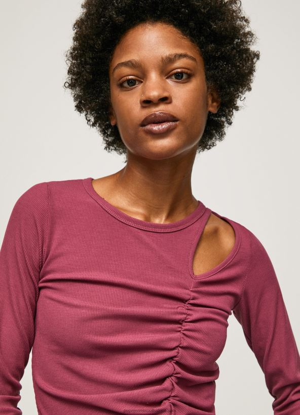 Dark Blush Asymmetrical Long Sleeve T-Shirt Pepe Jeans L20F2F425 Women - Image 3