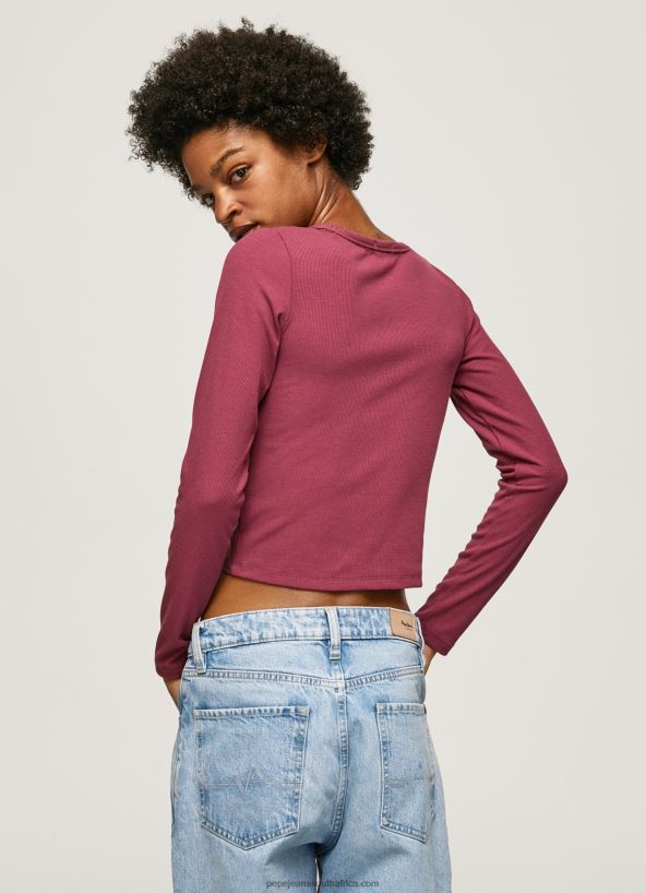Dark Blush Asymmetrical Long Sleeve T-Shirt Pepe Jeans L20F2F425 Women - Image 4