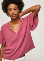 Dark Blush Crepe Top With Frills On Sleeves Pepe Jeans L20F2F375 Women - Image 3
