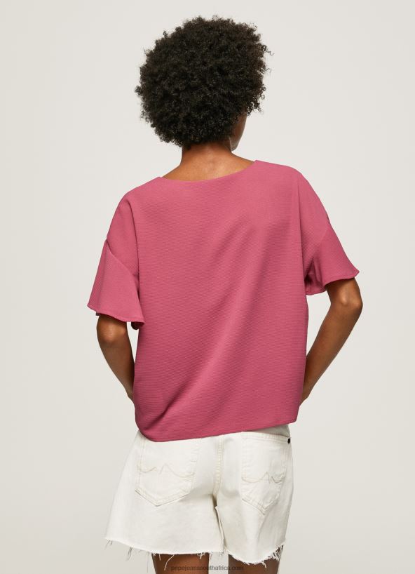 Dark Blush Crepe Top With Frills On Sleeves Pepe Jeans L20F2F375 Women - Image 4