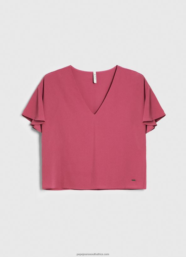 Dark Blush Crepe Top With Frills On Sleeves Pepe Jeans L20F2F375 Women - Image 5